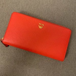 Coral/Red Zip Around MCM Wallet, never used!